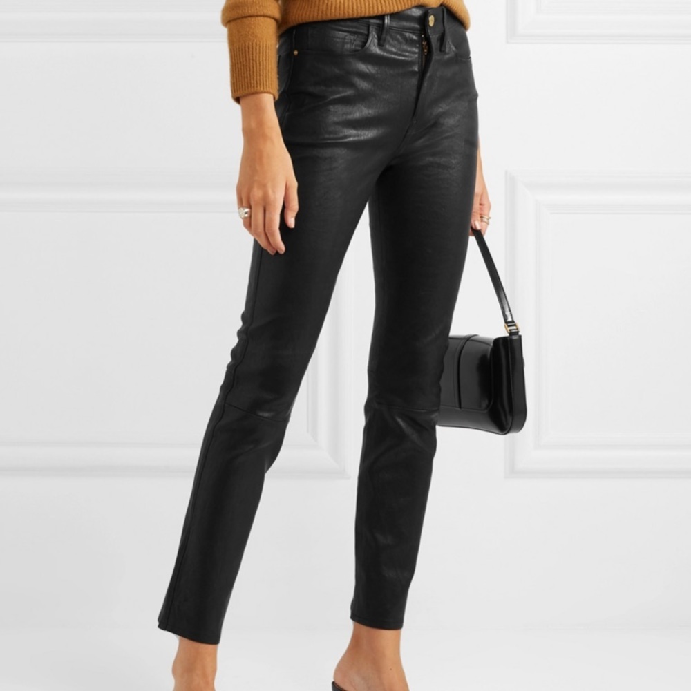 FRAME Le Sylvie High-Rise Lambskin Leather Pants - Picture 3 of 14